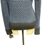 Vince Blue Black Leather Trim Wool Sweater Zip Jacket Black Blue Size XS Photo 7