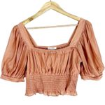 By The River Crop Top Womens L Peach Puff Sleeve Cropped Cottagecore Peasant Orange Size L Photo 0