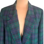 Vintage 90s Petite Green Navy Blue Plaid Wool Blazer Jacket Gold Buttons Preppy Size 16P Photo 1