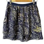 Walter 100% Silk‎ Blue Yellow White Tiered Mini Skirt Womens 0 Artsy Abstract Photo 0