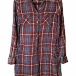 Ryan Michael Mini Dress Plaid Tabbed Sleeve Red Blue Small 100% Cotton Western Photo 0