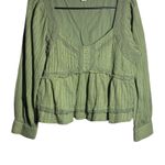 American Eagle Green Textured Peasant Blouse Lace Trim Ruffle Square Neck M Size undefined Photo 2