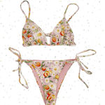 Farm Rio Tangerine Dream Bikini Set Pink Fruit Floral Side Tie Triangle Size S Photo 0