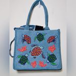 NWT AMERICA & BEYOND Denim Beaded & Crocheted Turtle Purse with Crossbody Strap Blue Photo 4