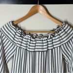 Fashion Fuse 🏷️NWT  3/4 Sleeves Striped Seersucker Off Shoulder Ruffle Top S Photo 1