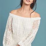 Farm Rio  Off-Shoulder Lace Jumpsuit in White Photo 0