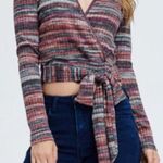Free People New Wrap Tie Crop Top Rainbow Multicolor Stripe Boho Knit Pullover Photo 1