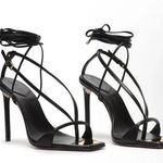 Schutz Vikki Ankle Wrap Sandals Black Gold Plate Toe Bed NWOT Size 7 $128 Photo 0