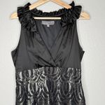 Donna Ricco  Black Lace Cocktail Dress Champagne Metallic Ruffle Sleeveless 12 Photo 2