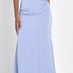Lulus NWT LULU’S Lustrous Love Dusty Blue Satin Halter Cutout Mermaid Maxi Dress Large Photo 0