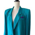 Vintage 90s Two Piece Lifestyle Green Pant And Jacket Set Open Front Shoulderpad Size 14 Photo 3