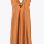 ZARA  New With Tag Women's V-Neck Thin Straps Long Satin Dress Brown Size Medium Photo 0