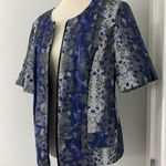 Yansi Fugel Medium Blue, Gray Sparkle Snakeskin Open Front Jacket Top Pockets Blue Photo 2