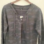 Sanctuary Blue Camo Lightweight Sweatshirt Lace up Neck Pullover Size Small New Photo 1