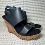 Corkys Elite Black Leather Cork Wedge Sandals Women's Ankle Strap Buckle 9.6 Size 9.5 Photo 0