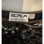 Scala  Beades/Sequin Pure Silk Blouse Black Green Gold Vintage Size Larg Photo 2