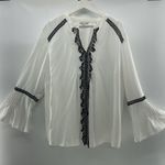 Tahari Plus 2X Top Ivory Black Lace Detail Blouse V-Neck Pleats Jumper Women's Photo 1