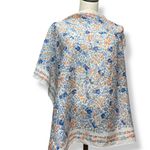 Vintage Scarf Floral Lightweight Square White Blue Orange Retro 90s Italy Women Photo 1