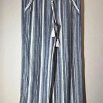 Jolt  Women's Beach Boho Pants Linen Bland Wide Leg Blue White Stripe Size Large Photo 0
