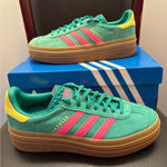 Adidas New  Gazelle Bold W Platform Sneakers Green Pink Yellow Women's Size 8 Photo 0