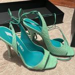 The Attico Inez Strappy Heeled Open Square Toe Sandal Emerald Green Croc sz 38 Photo 6