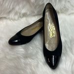 Salvatore Ferragamo  Black Leather Patent Cap Toe Low Wedge Size 6.5aa B-24 Photo 0