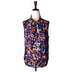 Love moschino Shirt Women 4 Blue Floral Tie Neck Sleeveless Blouse Top Boho Photo 1