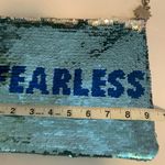 Disney  BLUE SEQUINS CLUTCH WITH “FEARLESS” WRITTEN ON IT…SNOWFLAKE ZIPPER PULL Photo 6