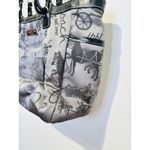  Grey Black Stage Coach Horse Printed Fabric Y2K Leather Tote Handbag Photo 3