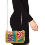 Nanette Lepore Woven Raffia Embroidered Crossbody Bag Clutch boho Photo 0