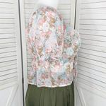 Active USA  Sheer Floral Chiffon Tie Front Crop Blouse Blue Pink 1XL Puff Sleeve Photo 4