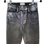 frame denim FRAME Le Sylvie Slender Straight Metallic Silver Jeans Edgy Feminine 25 Photo 2