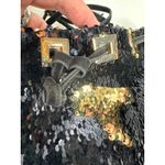 Retro style Sequin bucket bag in black and gold with pull closing inside lined Photo 11