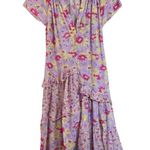 Sundance Pretty Petals Tiered Ruffle Purple Floral Maxi Dress Cotton Size Medium Photo 0