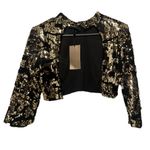 ZARA BASIC Black & Gold Sequin Cropped Top | Long-Sleeve Party | Size L Photo 1