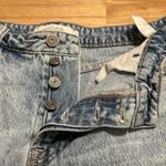 Hidden Button Up Light Wash Cut Off Jean Shorts Blue Size L Photo 10