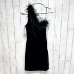 Altar'd State  Dress Women Size Small Black Satin One Shoulder Feather Mini Glam Photo 5