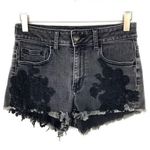 American Eagle Outfitters Black Crochet Hi Rise Shortie Denim Jean Shorts 4 Photo 0