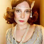 1920s Flapper Beaded Dress, Necklace, and Headband Gold Size M Photo 0
