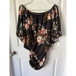Black Floral Off Shoulder Ruched Side Flutter Boho Blouse Medium Top Shirt Rose Photo 6