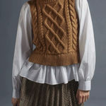 Anthropologie By Sweater Vest & Blouse Layered Top Preppy Honey White University Photo 0