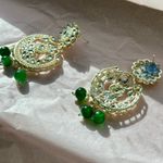 Pakistani Indian Bollywood Style Elegant Green and Silver Jewelry Set Photo 4