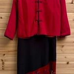 Vintage Y2K Clio Sz Large Red Black Silk Mandarin Asian Jacket Flapper Dress Set Photo 0