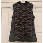 Perseption sz S Women's Sheer Black Floral Lace Tie Neck Lined Top Romantic Chic Photo 4