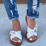 White Vegan Leather Adjustable Buckle Sandal Size 5.5 Photo 0