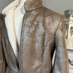Rampage Metallic Taupe Bomber Jacket Faux Suede Fleece Lined Womens Small Moto Photo 10