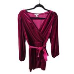 Nine West Velvet Dress Women's L Long Sleeve Wrap Magenta Mini Party Photo 2