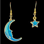 None New! Asymmetrical Mismatched Gold Tone Blue Moon Star Earrings 1 Pair Photo 0