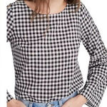 Madewell  Lightweight Cotton Gingham Checked Lace Up Bell‎ Sleeve Top Photo 0
