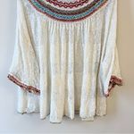 Free People Vacation Embroidered Sweater Knit Top Ivory Small 3/4 Sleeves Photo 5